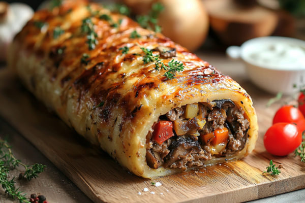 Превращаю обычную картошку и фарш в балдежный рулет: ничего тереть и заранее жарить не нужно