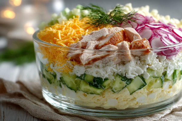 Салат &laquo;Майская ночь&raquo; с курицей, яблоком и редиской: можно слоями, а можно все перемешать