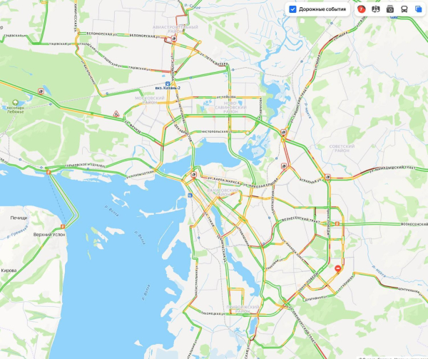 Пробки на дорогах Казани вновь достигли 7 баллов